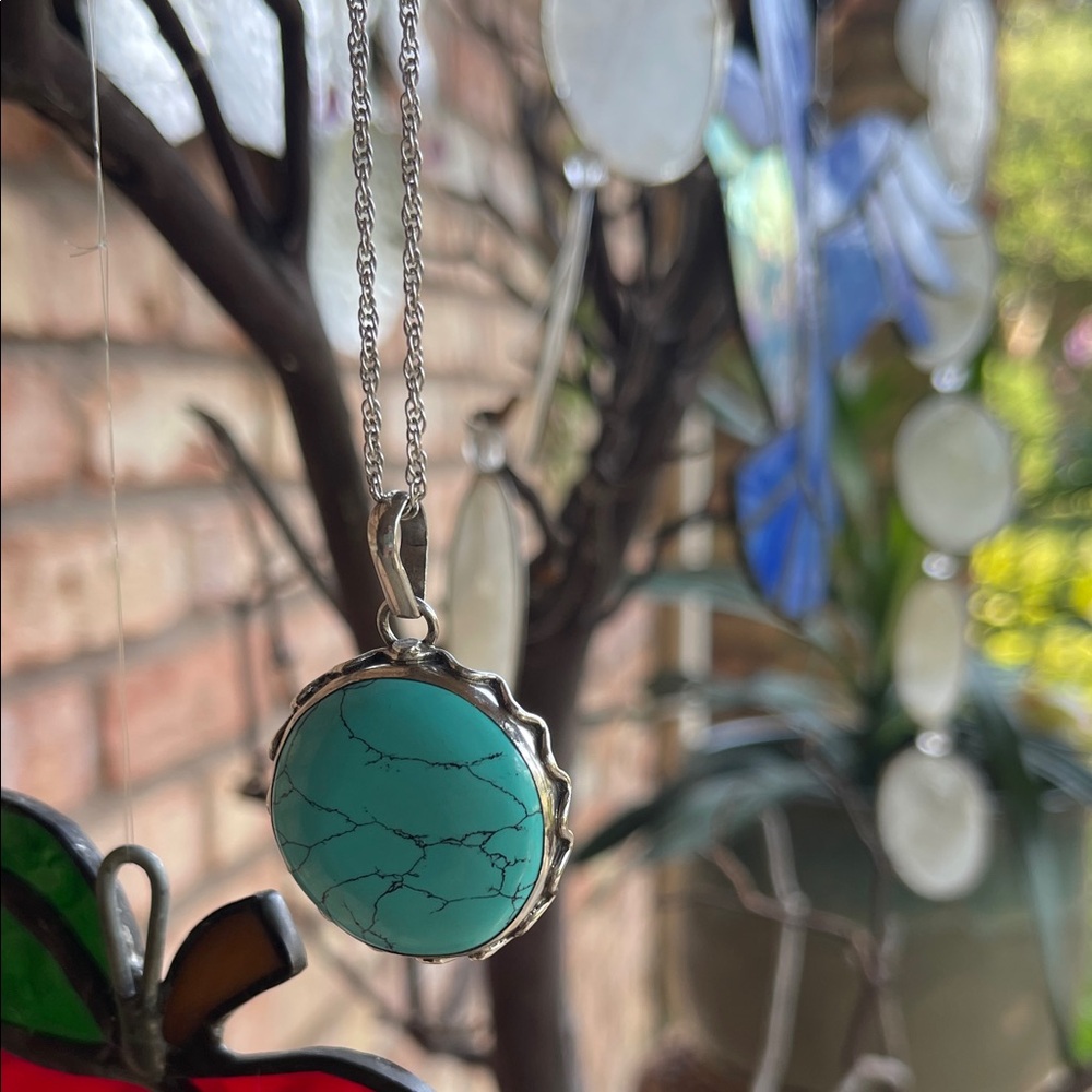 Silver .925 Turquoise Pendant Necklace with Sterling chain.